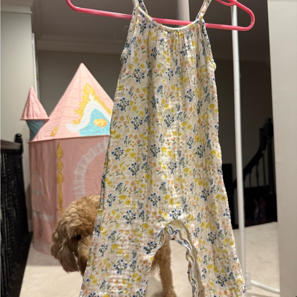 Little Earth Floral Kids Romper with Yellow and Blue Accents